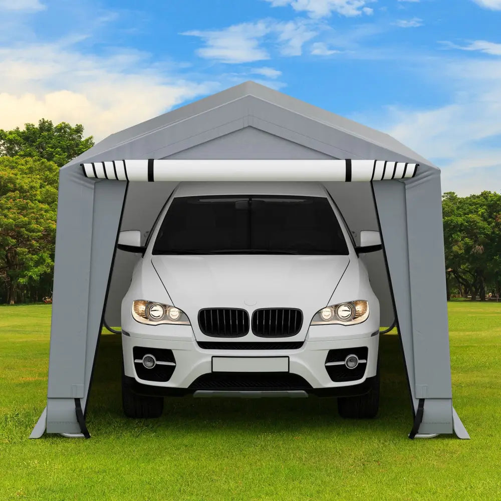 10 x 16/10 x 20 Feet Outdoor Heavy-Duty Carport with 2 Doors-10 x 16 ft - Gray - Carports