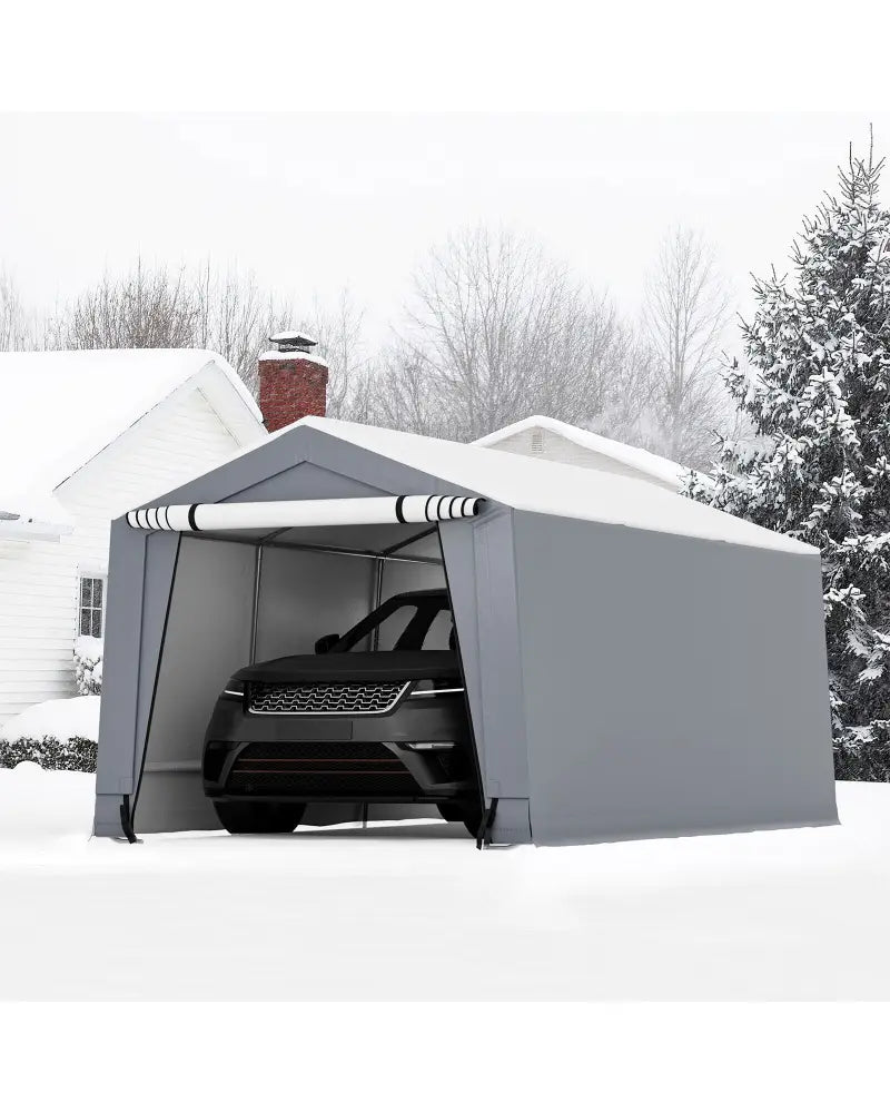 10 x 16/10 x 20 Feet Outdoor Heavy-Duty Carport with 2 Doors-10 x 16 ft - Gray - Carports