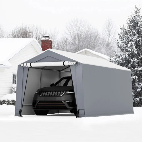 10 x 16/10 x 20 Feet Outdoor Heavy-Duty Carport with 2 Doors-10 x 16 ft - Gray - Carports