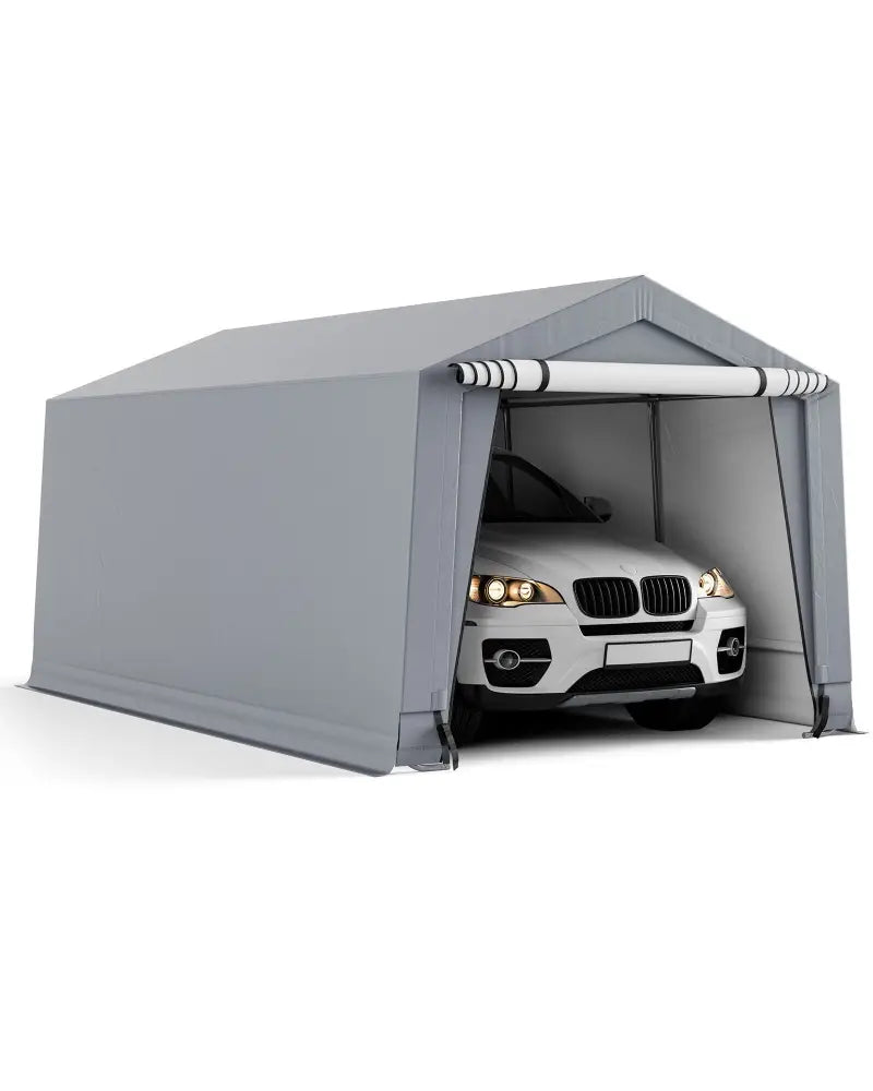 10 x 16/10 x 20 Feet Outdoor Heavy-Duty Carport with 2 Doors-10 x 16 ft - Gray - Carports
