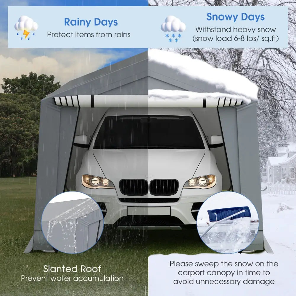 10 x 16/10 x 20 Feet Outdoor Heavy-Duty Carport with 2 Doors-10 x 16 ft - Gray - Carports