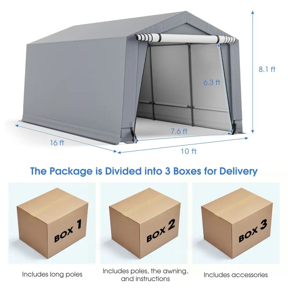 10 x 16/10 x 20 Feet Outdoor Heavy-Duty Carport with 2 Doors-10 x 16 ft - Gray - Carports