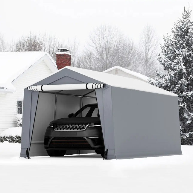 10 x 16/10 x 20 Feet Outdoor Heavy-Duty Carport with 2 Doors-10 x 16 ft - Gray - Carports