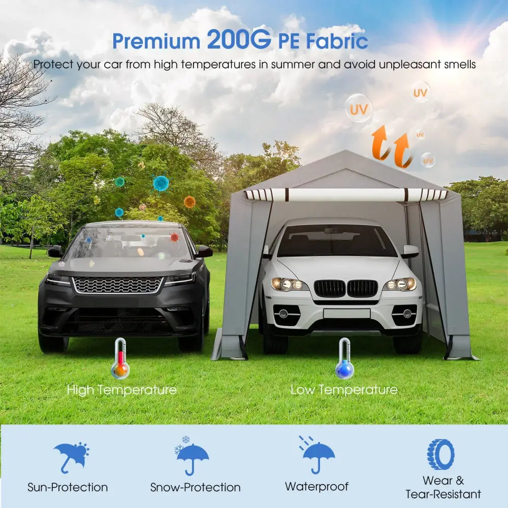 10 x 16/10 x 20 Feet Outdoor Heavy-Duty Carport with 2 Doors-10 x 16 ft - Gray - Carports