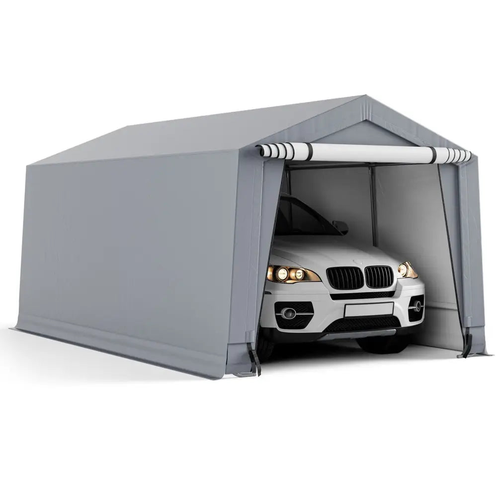 10 x 16/10 x 20 Feet Outdoor Heavy-Duty Carport with 2 Doors-10 x 16 ft - Gray - Carports