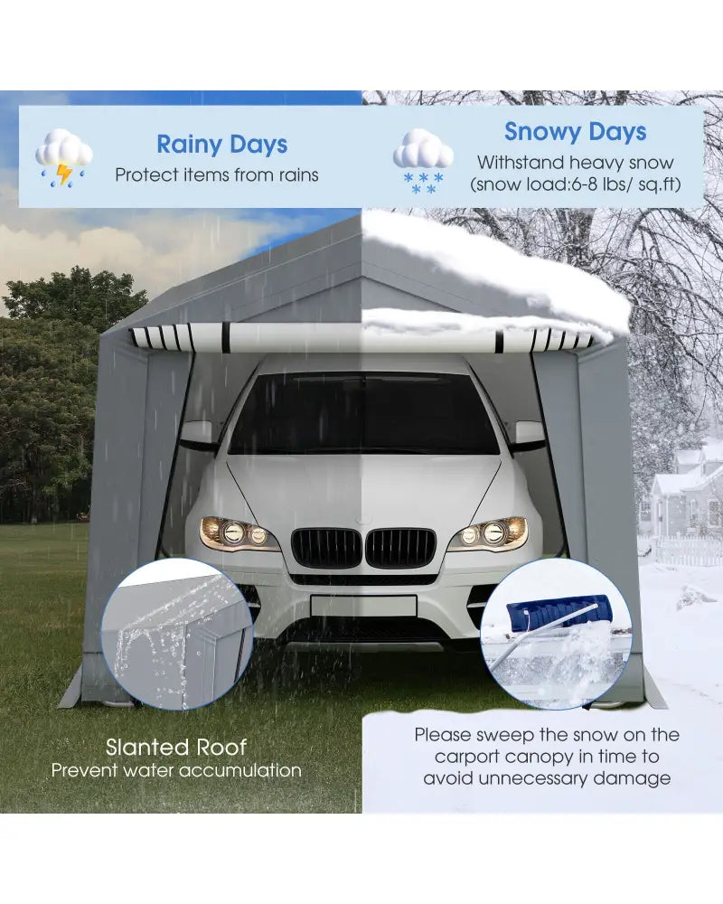 10 x 16/10 x 20 Feet Outdoor Heavy-Duty Carport with 2 Doors-10 x 16 ft - Gray - Carports