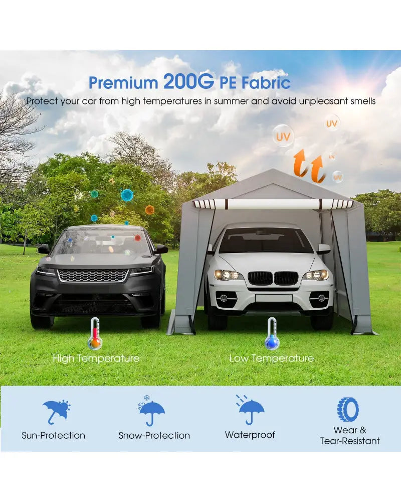 10 x 16/10 x 20 Feet Outdoor Heavy-Duty Carport with 2 Doors-10 x 16 ft - Gray - Carports