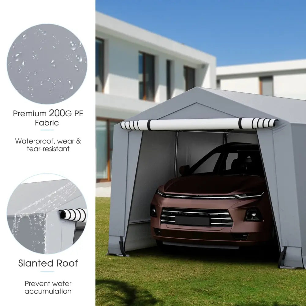 10 x 16/10 x 20 Feet Outdoor Heavy-Duty Carport with 2 Doors-10 x 20 ft - Gray - Carports