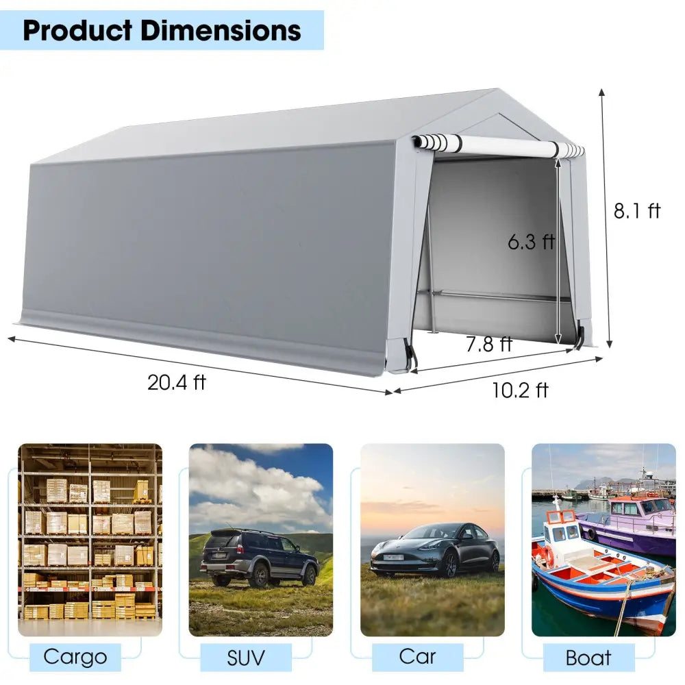 10 x 16/10 x 20 Feet Outdoor Heavy-Duty Carport with 2 Doors-10 x 20 ft - Gray - Carports