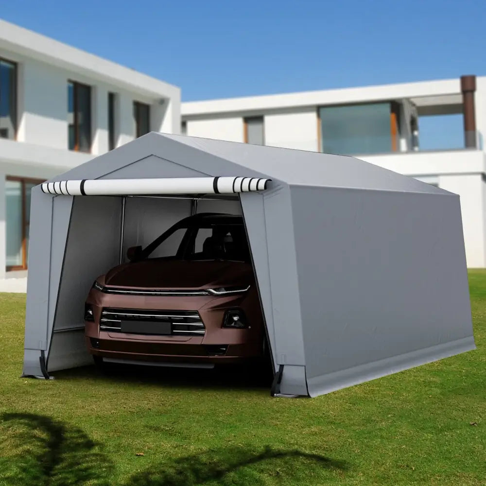 10 x 16/10 x 20 Feet Outdoor Heavy-Duty Carport with 2 Doors-10 x 20 ft - Gray - Carports