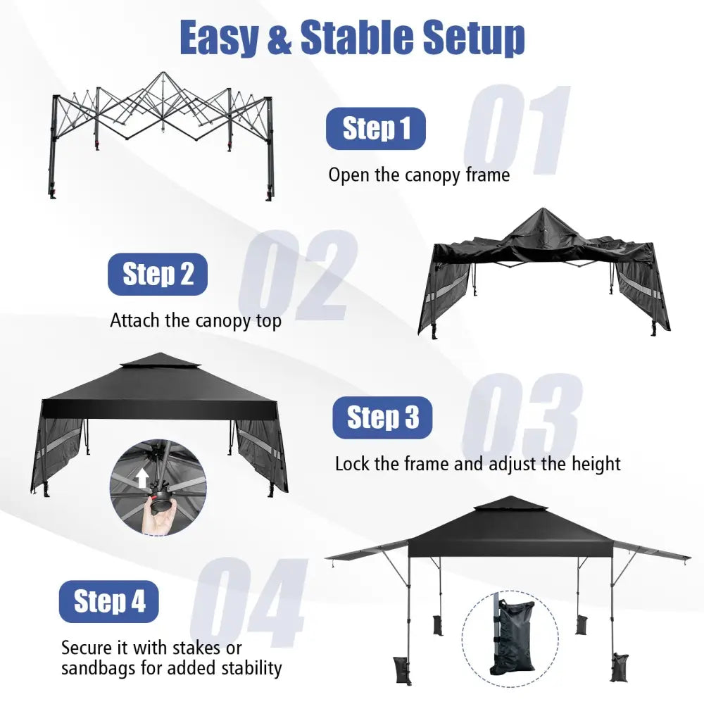 10 x 17.6 Feet Outdoor Instant Pop-up Canopy Tent with Dual Half Awnings-Black - Black - Canopies