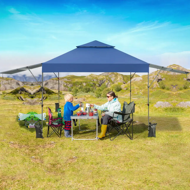 10 x 17.6 Feet Outdoor Instant Pop-up Canopy Tent with Dual Half Awnings-Blue - Blue - Canopies