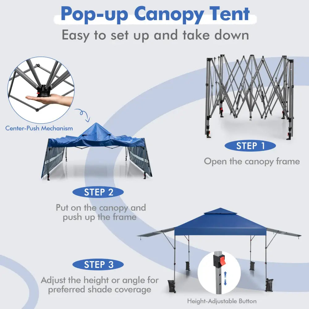 10 x 17.6 Feet Outdoor Instant Pop-up Canopy Tent with Dual Half Awnings-Blue - Blue - Canopies