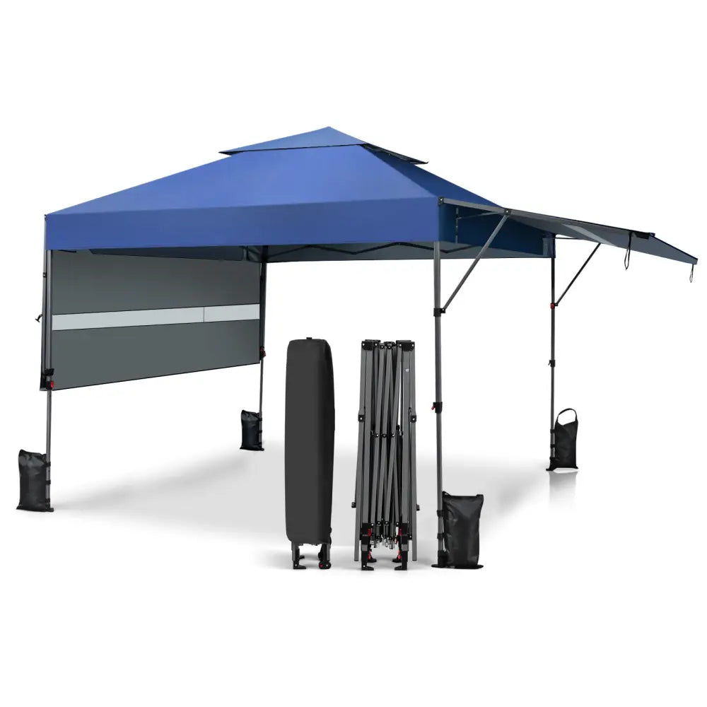 10 x 17.6 Feet Outdoor Instant Pop-up Canopy Tent with Dual Half Awnings-Blue - Blue - Canopies