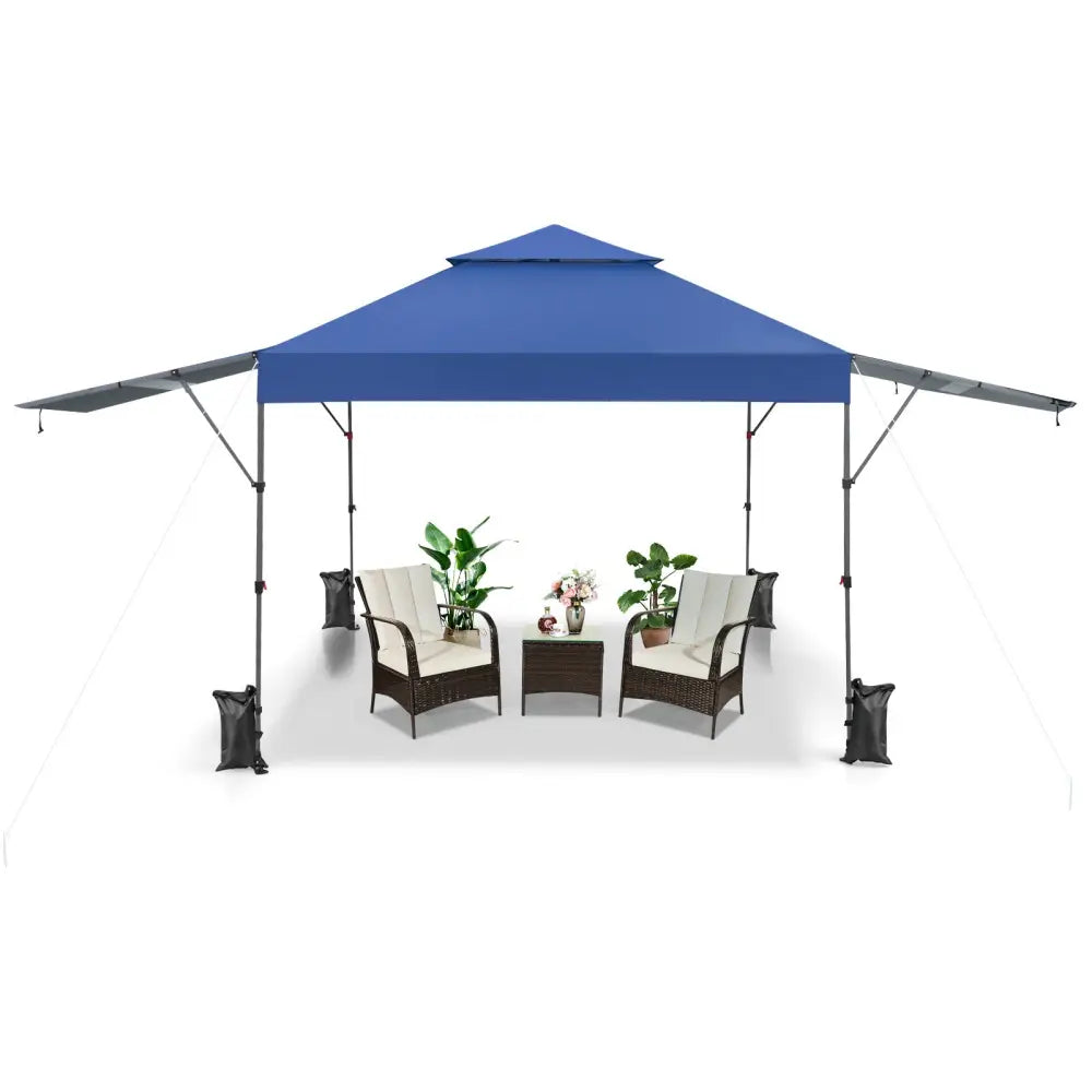 10 x 17.6 Feet Outdoor Instant Pop-up Canopy Tent with Dual Half Awnings-Blue - Blue - Canopies