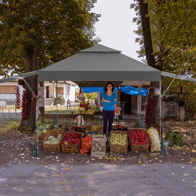 10 x 17.6 Feet Outdoor Instant Pop-up Canopy Tent with Dual Half Awnings-Gray - Gray - Canopies