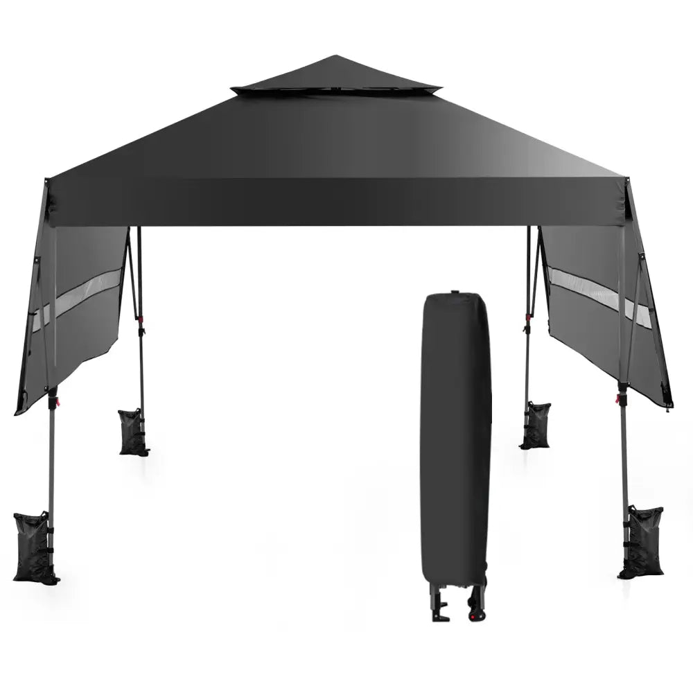 10 x 17.6 Feet Outdoor Instant Pop-up Canopy Tent with Dual Half Awnings-Black - Black - Canopies