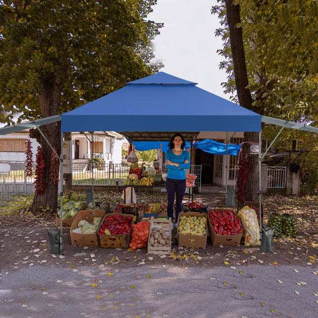 10 x 17.6 Feet Outdoor Instant Pop-up Canopy Tent with Dual Half Awnings-Blue - Blue - Canopies