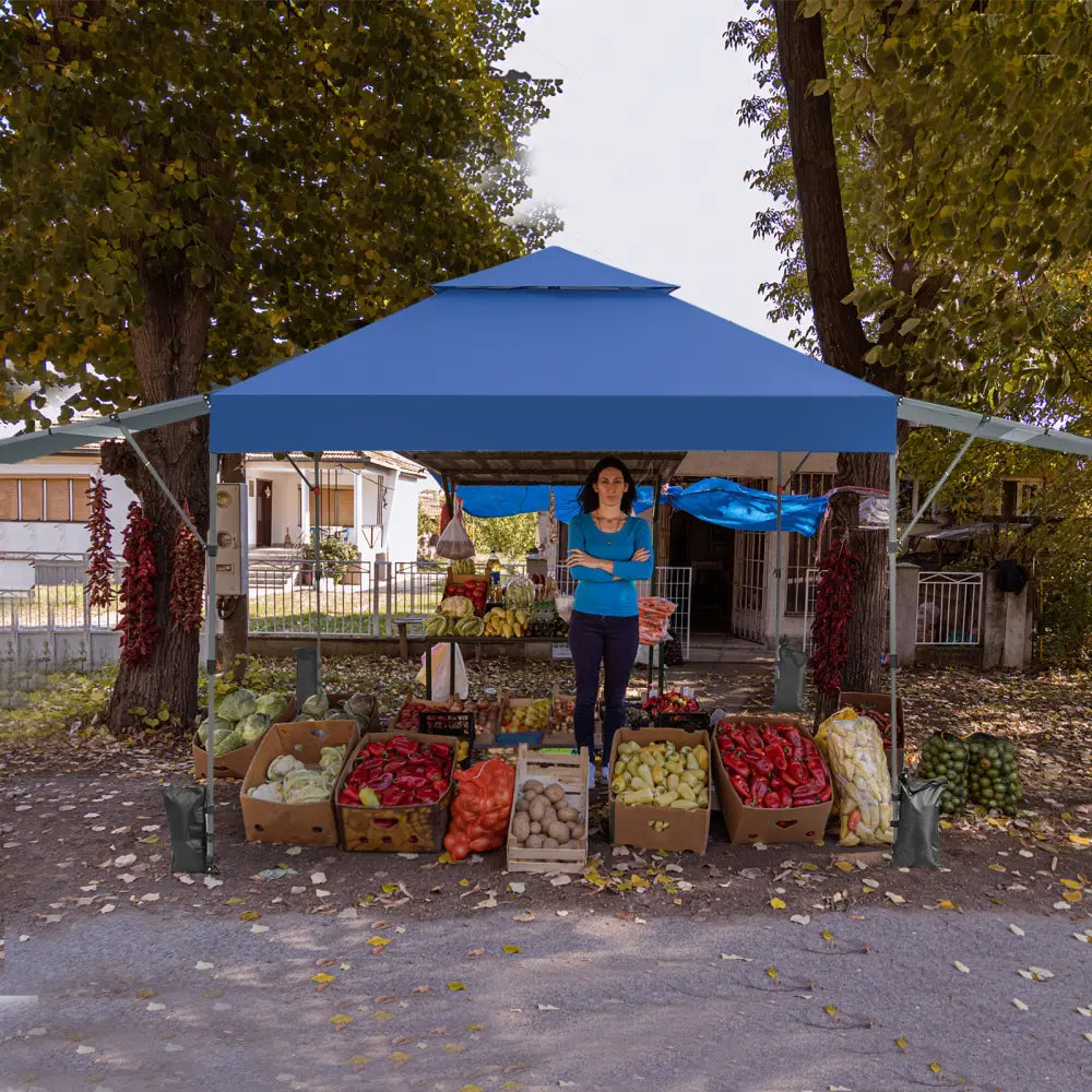 10 x 17.6 Feet Outdoor Instant Pop-up Canopy Tent with Dual Half Awnings-Blue - Blue - Canopies