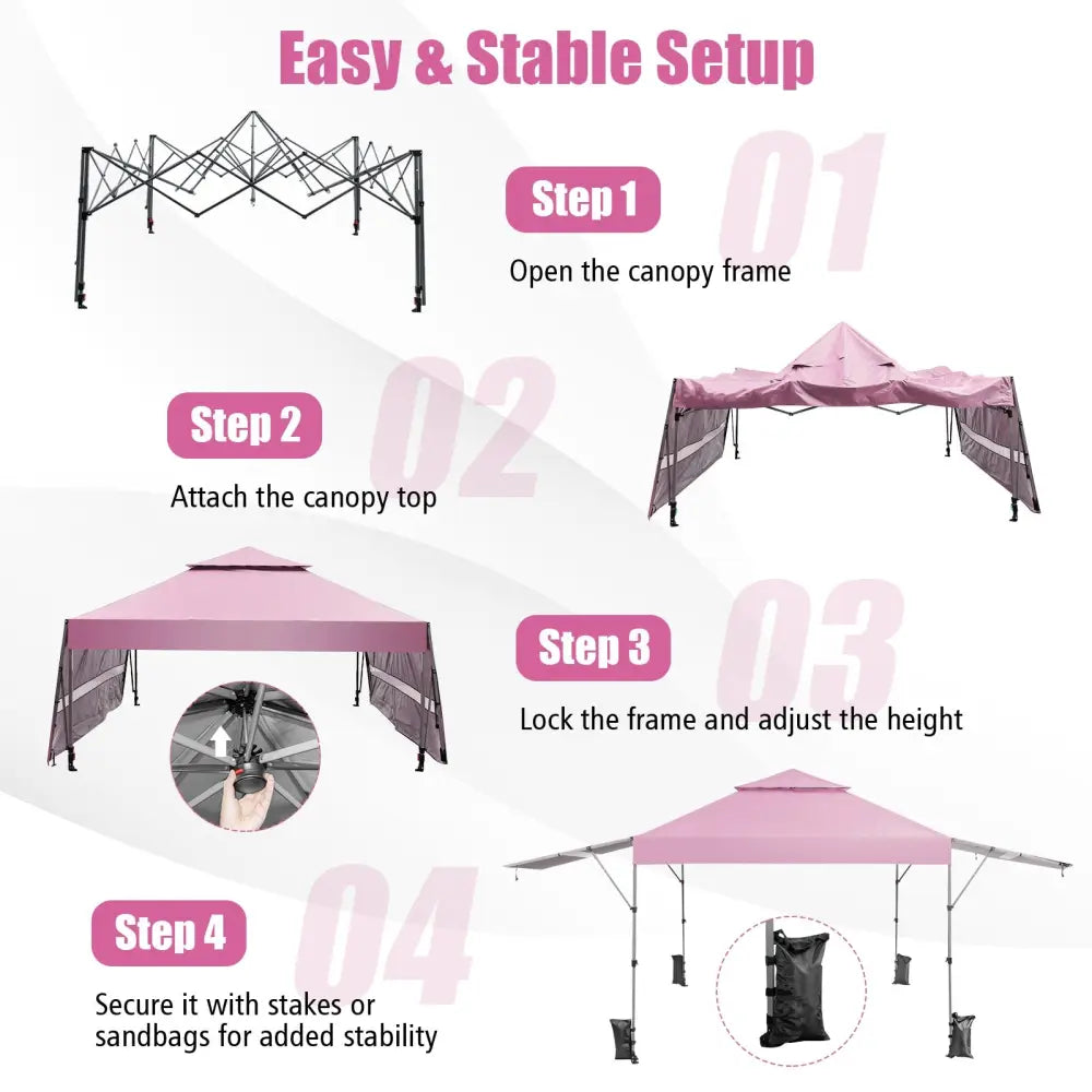 10 x 17.6 Feet Outdoor Instant Pop-up Canopy Tent with Dual Half Awnings-Pink - Pink - Canopies
