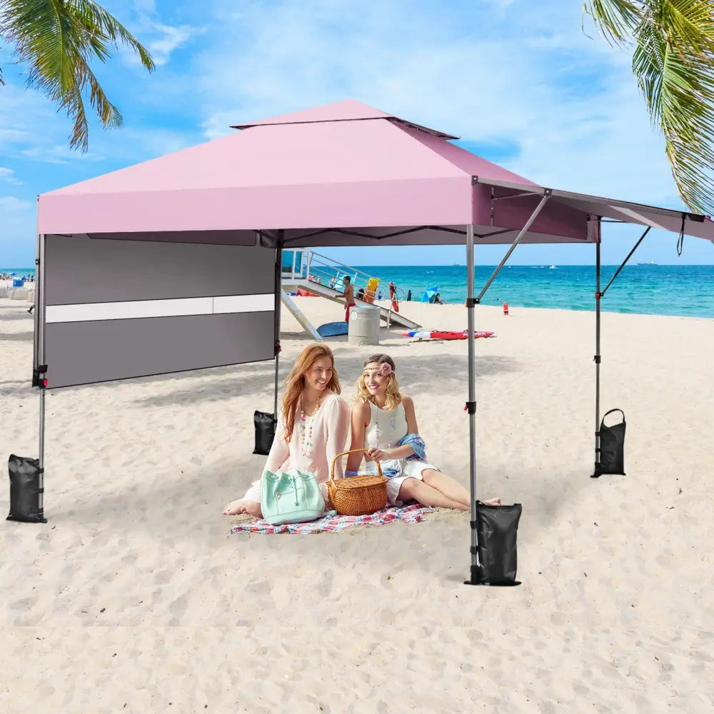 10 x 17.6 Feet Outdoor Instant Pop-up Canopy Tent with Dual Half Awnings-Pink - Pink - Canopies