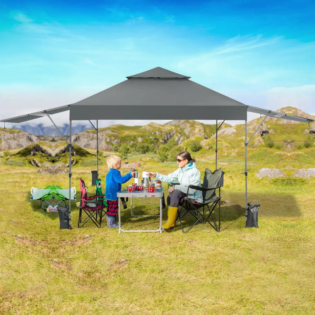 10 x 17.6 Feet Outdoor Instant Pop-up Canopy Tent with Dual Half Awnings-Gray - Gray - Canopies