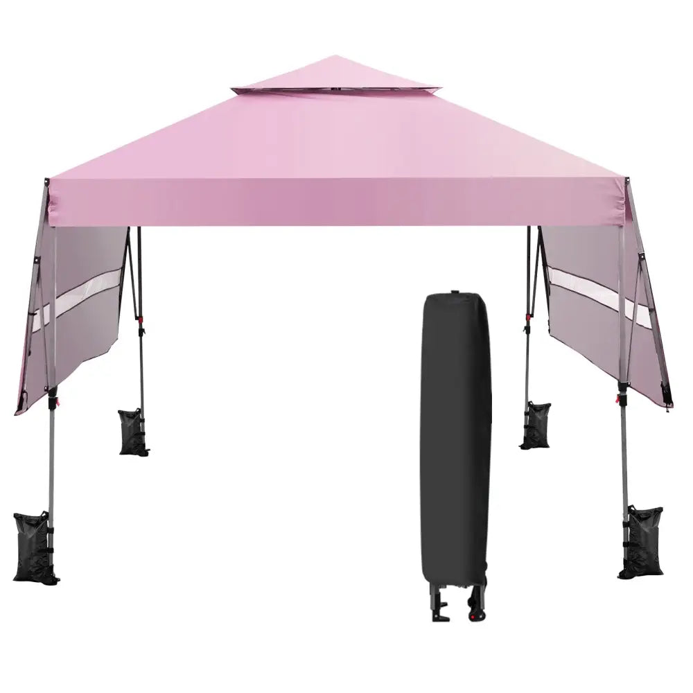 10 x 17.6 Feet Outdoor Instant Pop-up Canopy Tent with Dual Half Awnings-Pink - Pink - Canopies