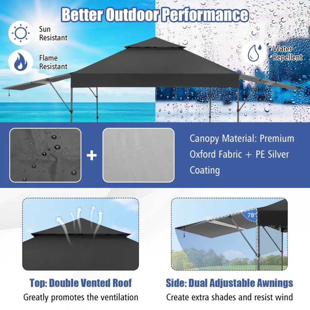 10 x 17.6 Feet Outdoor Instant Pop-up Canopy Tent with Dual Half Awnings-Black - Black - Canopies