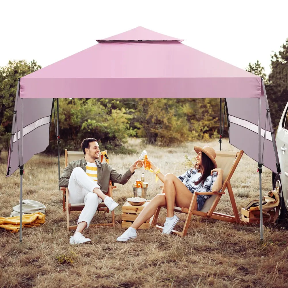 10 x 17.6 Feet Outdoor Instant Pop-up Canopy Tent with Dual Half Awnings-Pink - Pink - Canopies