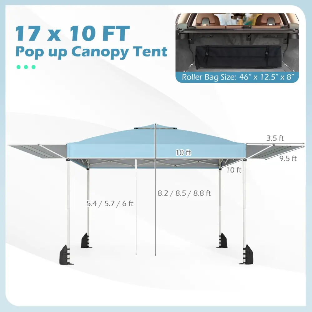 10 x 17 Feet Pop Up Canopy Tent with Dual Adjustable Awnings-Blue - Canopies