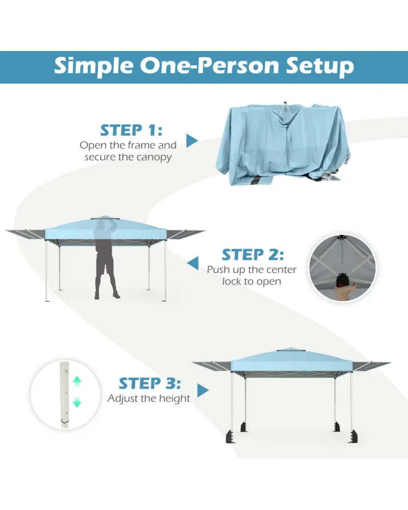 10 x 17 Feet Pop Up Canopy Tent with Dual Adjustable Awnings-Blue - Canopies