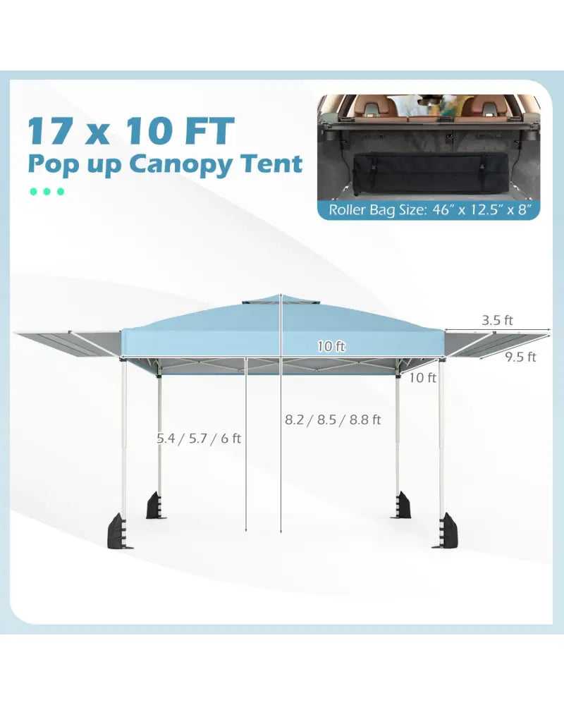 10 x 17 Feet Pop Up Canopy Tent with Dual Adjustable Awnings-Blue - Canopies