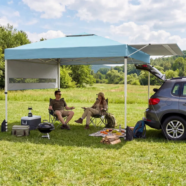 10 x 17 Feet Pop Up Canopy Tent with Dual Adjustable Awnings-Blue - Canopies