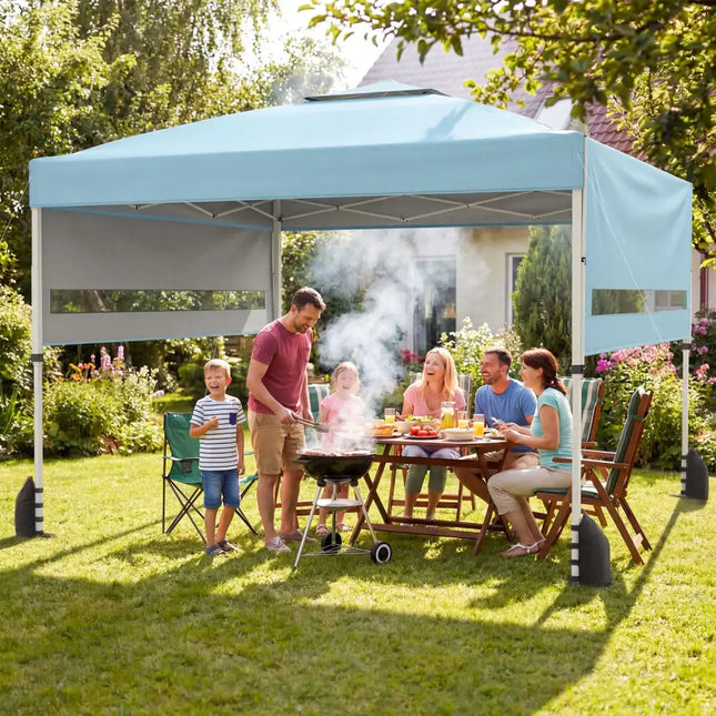 10 x 17 Feet Pop Up Canopy Tent with Dual Adjustable Awnings-Blue - Canopies