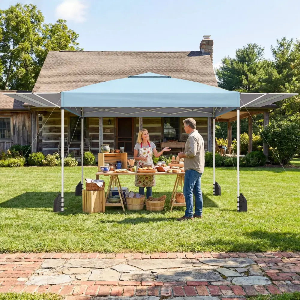 10 x 17 Feet Pop Up Canopy Tent with Dual Adjustable Awnings-Blue - Canopies
