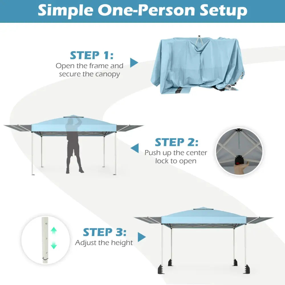 10 x 17 Feet Pop Up Canopy Tent with Dual Adjustable Awnings-Blue - Canopies