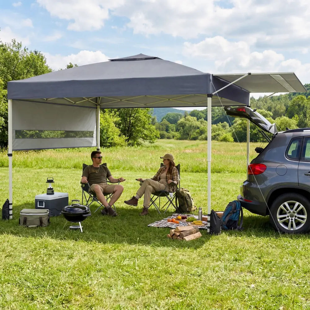 10 x 17 Feet Pop Up Canopy Tent with Dual Adjustable Awnings-Gray - Gray - Canopies