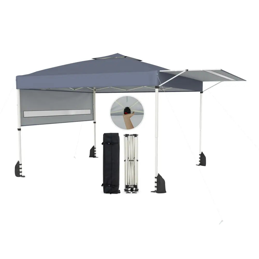 10 x 17 Feet Pop Up Canopy Tent with Dual Adjustable Awnings-Gray - Gray - Canopies