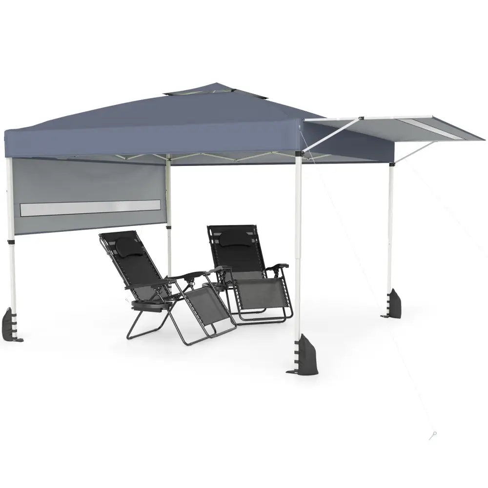 10 x 17 Feet Pop Up Canopy Tent with Dual Adjustable Awnings-Gray - Gray - Canopies
