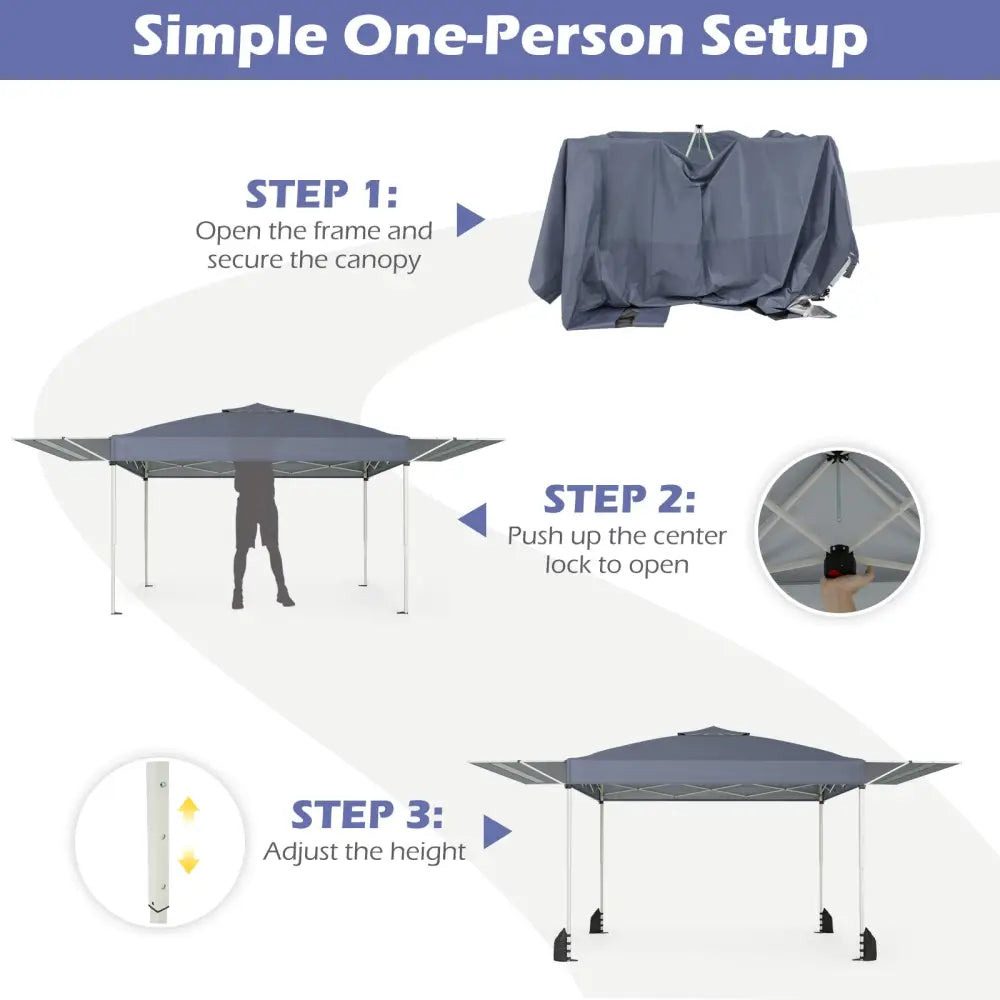 10 x 17 Feet Pop Up Canopy Tent with Dual Adjustable Awnings-Gray - Gray - Canopies