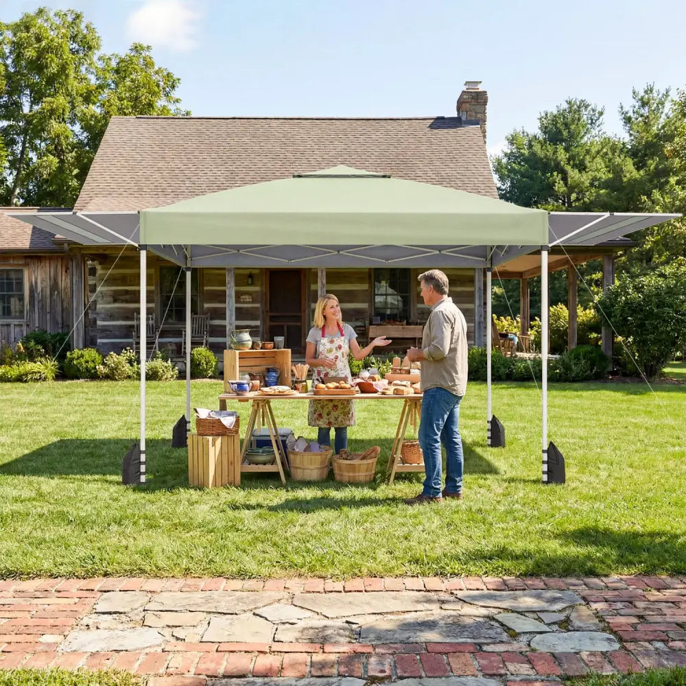 10 x 17 Feet Pop Up Canopy Tent with Dual Adjustable Awnings-Green - Canopies