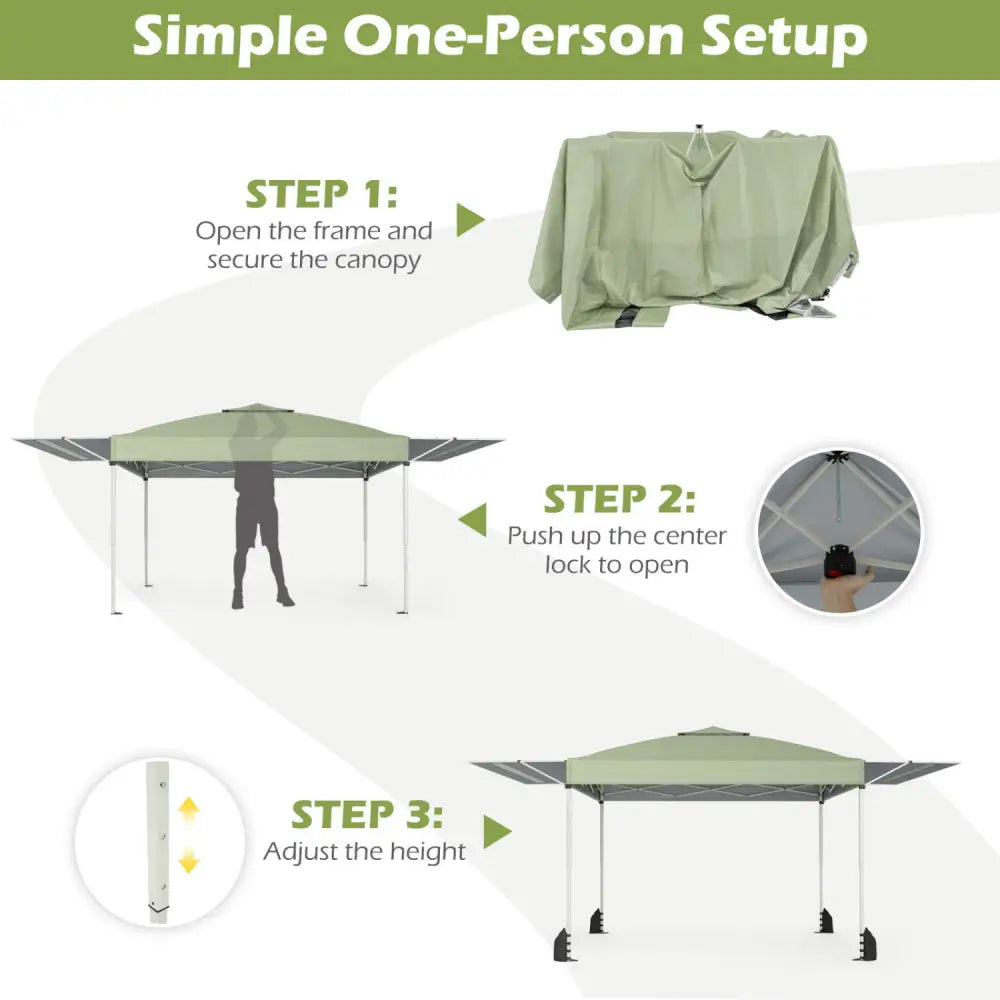 10 x 17 Feet Pop Up Canopy Tent with Dual Adjustable Awnings-Green - Canopies