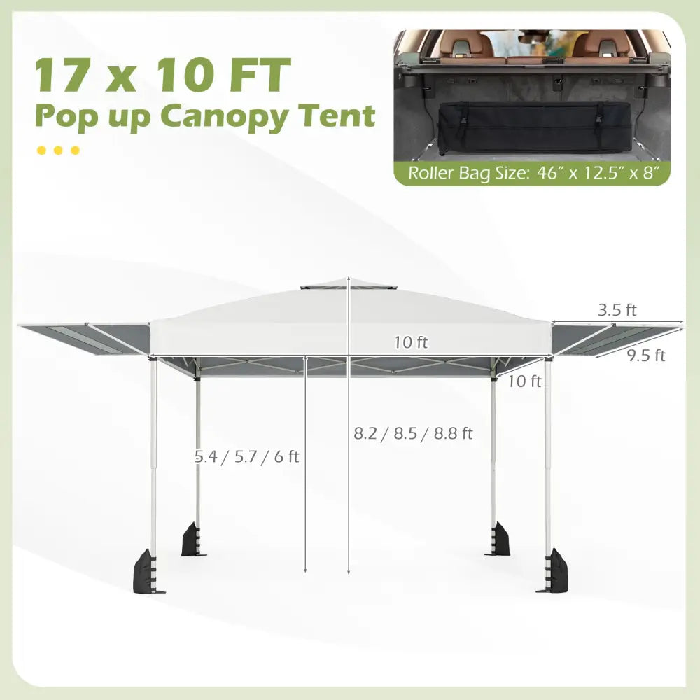 10 x 17 Feet Pop Up Canopy Tent with Dual Adjustable Awnings-White - White - Canopies