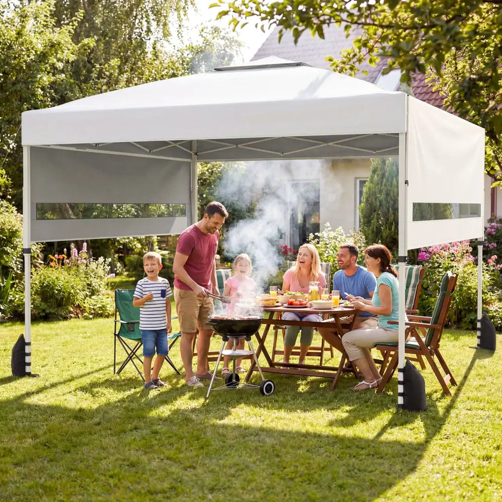 10 x 17 Feet Pop Up Canopy Tent with Dual Adjustable Awnings-White - White - Canopies