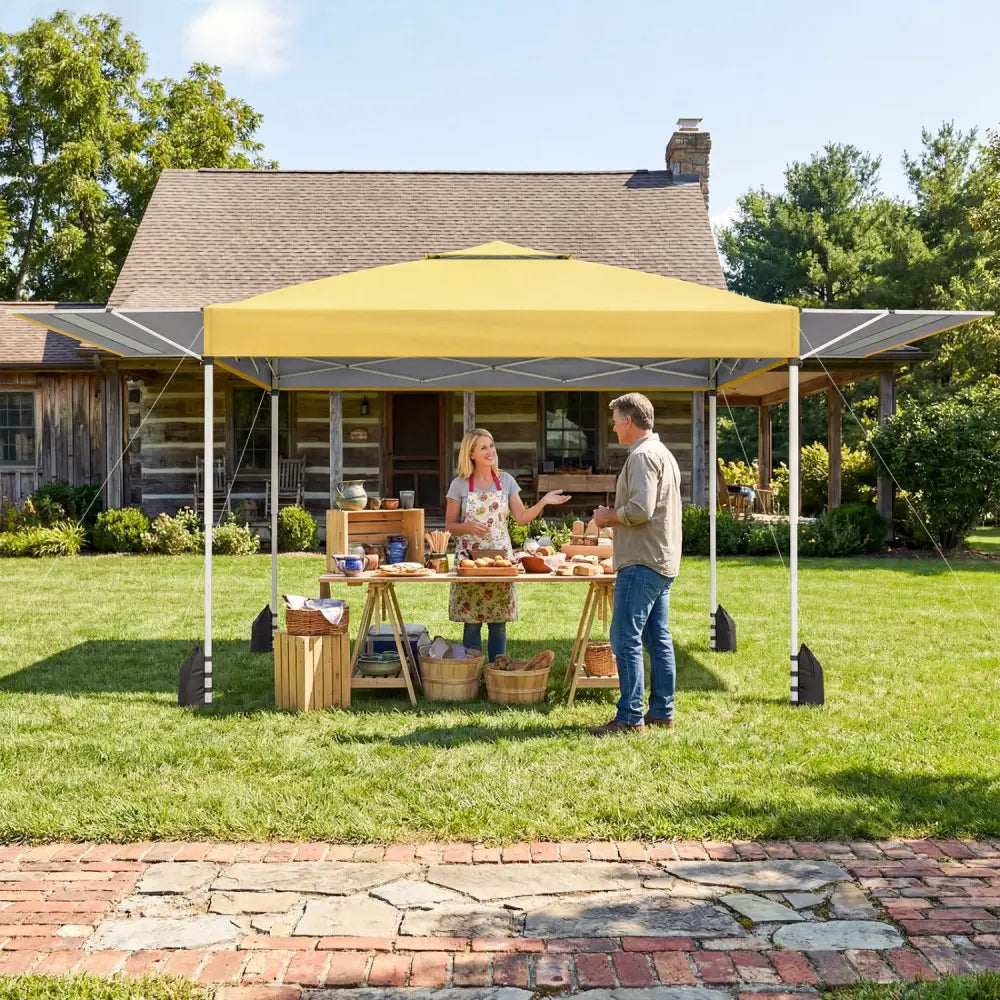 10 x 17 Feet Pop Up Canopy Tent with Dual Adjustable Awnings-Yellow - Canopies