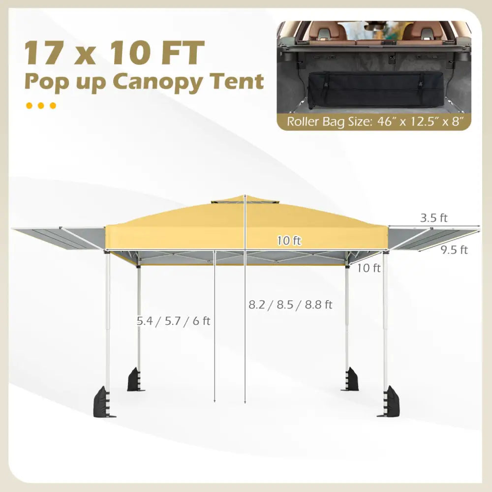 10 x 17 Feet Pop Up Canopy Tent with Dual Adjustable Awnings-Yellow - Canopies