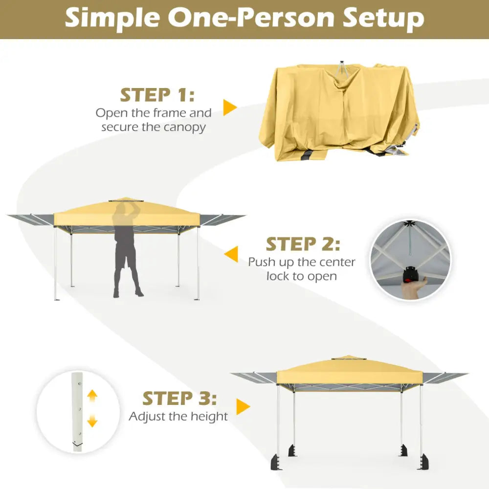 10 x 17 Feet Pop Up Canopy Tent with Dual Adjustable Awnings-Yellow - Canopies