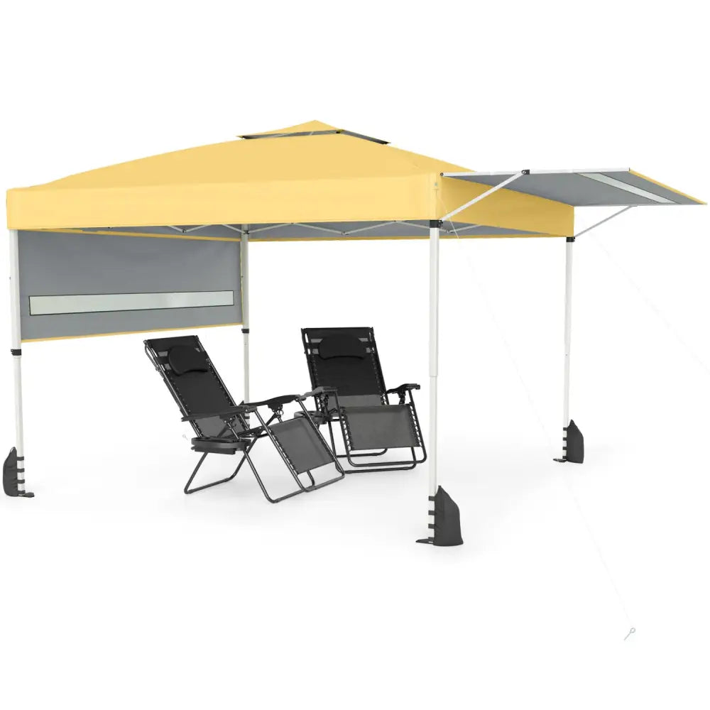 10 x 17 Feet Pop Up Canopy Tent with Dual Adjustable Awnings-Yellow - Canopies