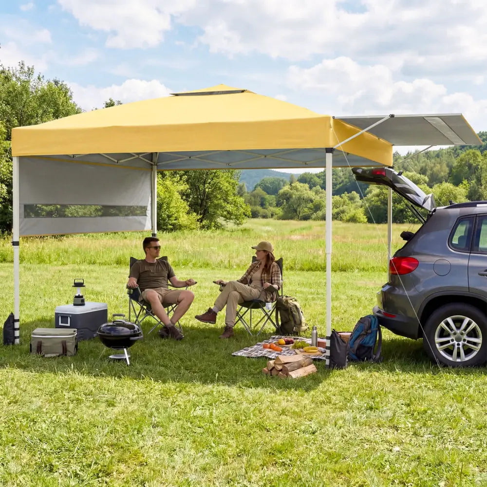 10 x 17 Feet Pop Up Canopy Tent with Dual Adjustable Awnings-Yellow - Canopies