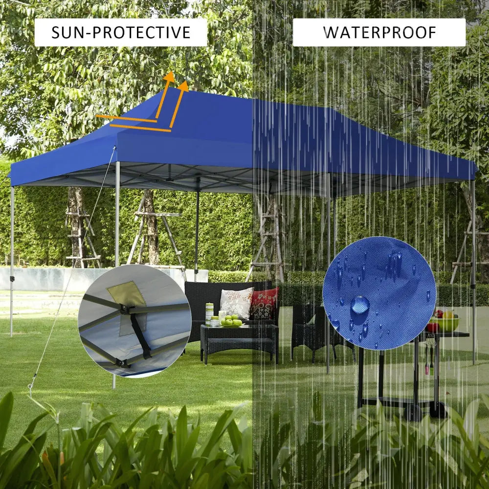 10 x 20 Feet Adjustable Folding Heavy Duty Sun Shelter with Carrying Bag-Blue - Blue - Canopies